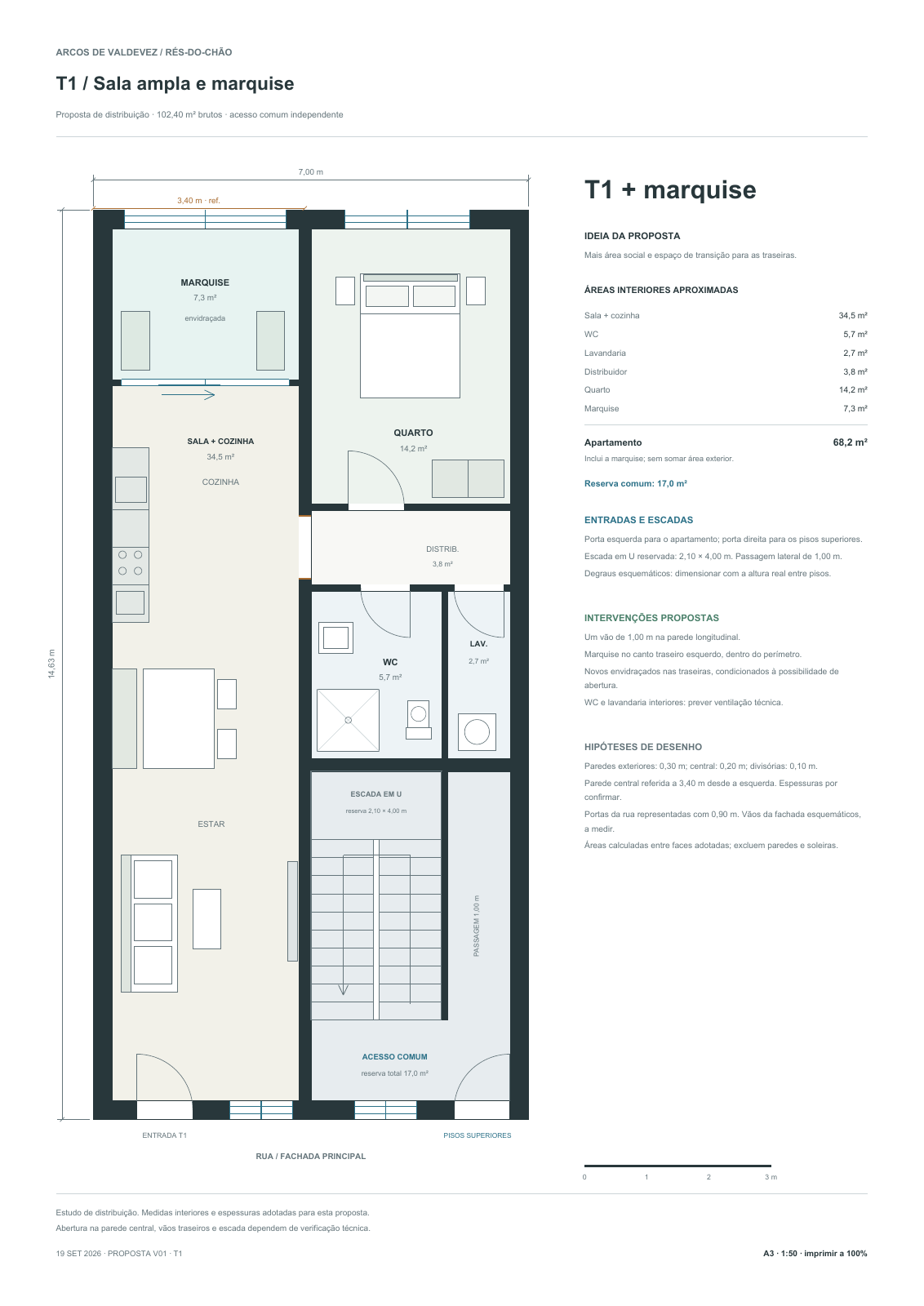 Plan de principe d'un appartement d'une chambre au rez-de-chaussée