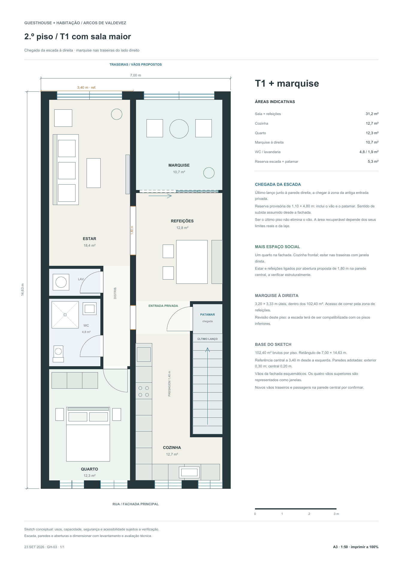 Étude d'usage mixte : logement privé d'une chambre au 2e étage